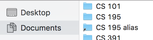 The Macintosh Documents folder has course folders in it.