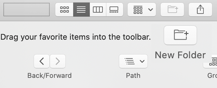 Add the New Folder icon to the customized Finder window toolbar.