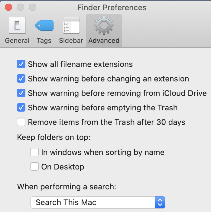 Choose Advanced from the Finder Preferences menu.