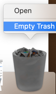 Right-click to empty the Trash.