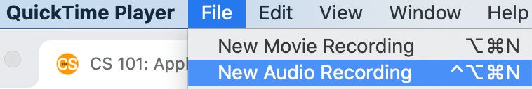 Quicktime Player's new Audio Recording feature.