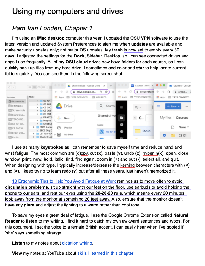 Example of the final document complete with headings, normal style, screenshot, and hyperlinks.