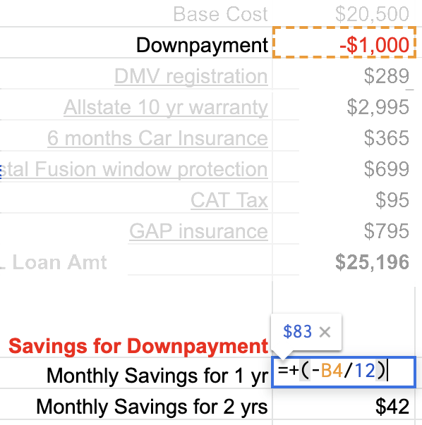If the scenario expenses include a downpayment, then calculate the savings of that amount, rather than the total loan amount.