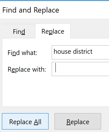 Find the text string and replace it with a space.