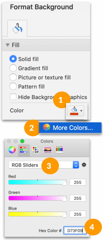 The custom color palette from a MacOS version of PowerPoint.
