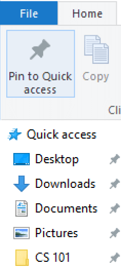 Add a folder to the Quick Access menu in a Windows File Explorer.