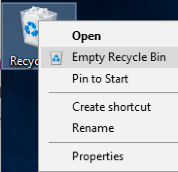 Right-click on the recycle bin to empty it.