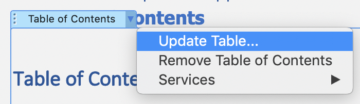 Click the dropdown menu to choose Update Table.