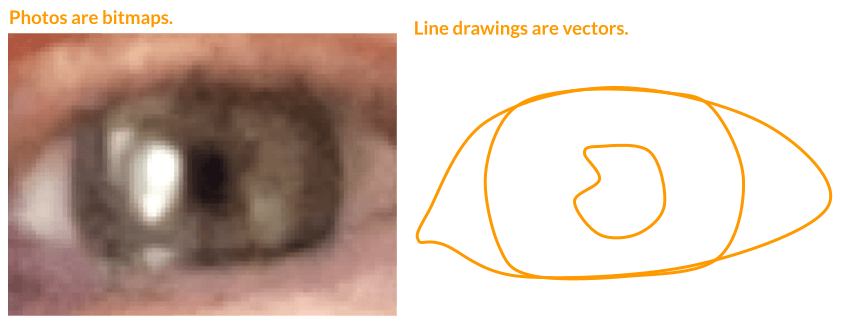Blurry bbitmapped eye versus a clear vector-drawn eye.